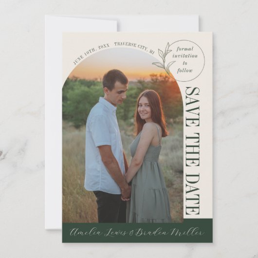 Save The Date Amour éternel | Arche verte profonde | (Devant)