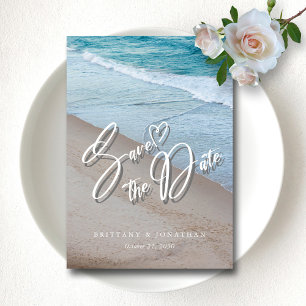 Save The Date Amour Océanique : Mariage Élégant sur la Plage, En