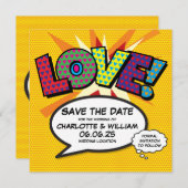 Save The Date AMOUR Sauvegarder la Date Fun Rétro Bande Dessinée (Devant / Derrière)
