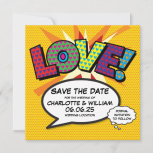 Save The Date AMOUR Sauvegarder la Date Fun Rétro Bande Dessinée