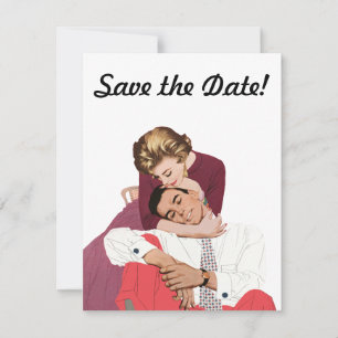 Save The Date Amour vintage et romance, les nouveaux mariés sauv