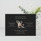 Save The Date Ampersand floral Elégant mariage noir photo (Debout devant)