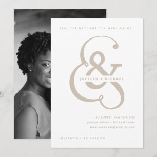 Save The Date Ampersand lunaire   Retour photo blanc et beige