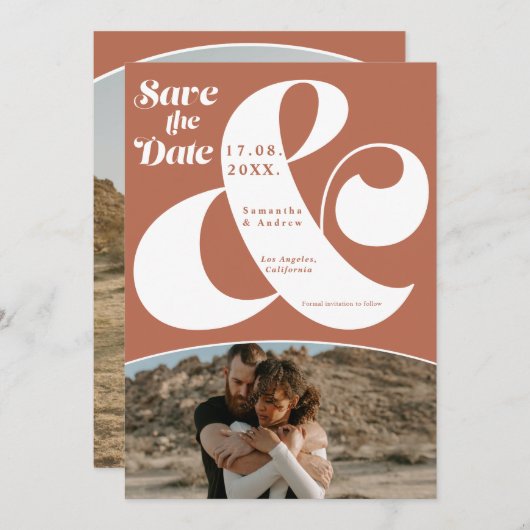Save The Date Ampersand moderne en terre cuite 2 photos enregist (Devant / Derrière)
