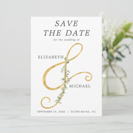 Save The Date Ampersand moderne Simple verdure Photo Mariage (Debout devant)