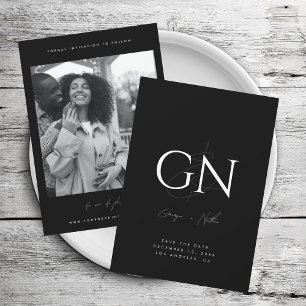 Save The Date Ampersand Monogramme noir blanc Photo Script moder
