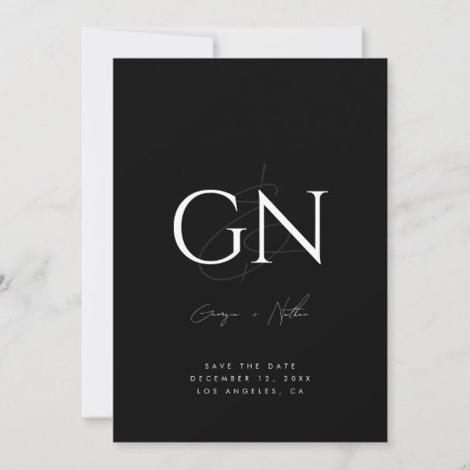 Save The Date Ampersand Monogramme noir blanc Photo Script moder (Devant)