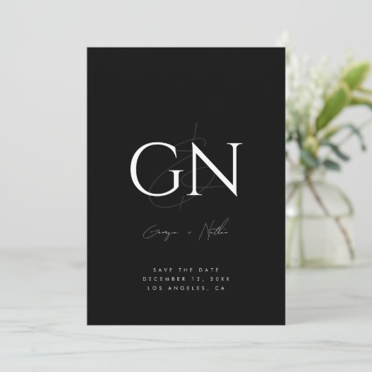 Save The Date Ampersand Monogramme noir blanc Photo Script moder (Debout devant)