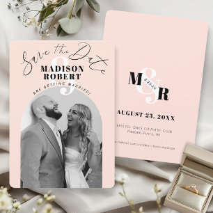 Save The Date Ampersand rose Photo d'arch de mariage en noir et 