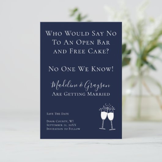 Save The Date Amusant Open Bar Gratuit Mariage De Gâteau Enregis (Debout devant)