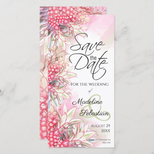 Save The Date Ananas rose exotique (Devant / Derrière)