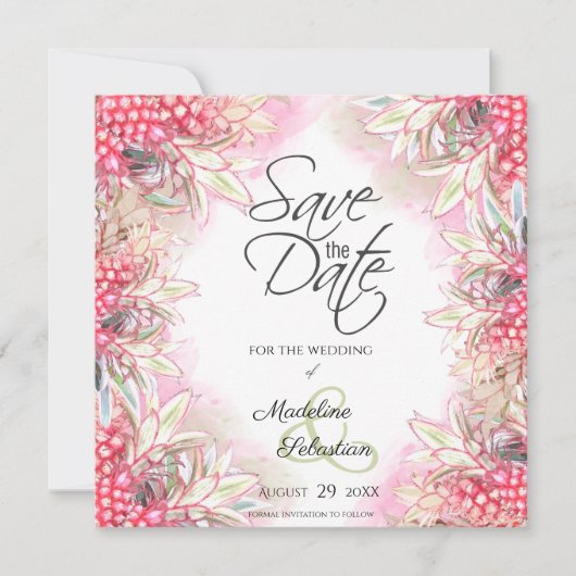 Save The Date Ananas roses exotiques (Devant)