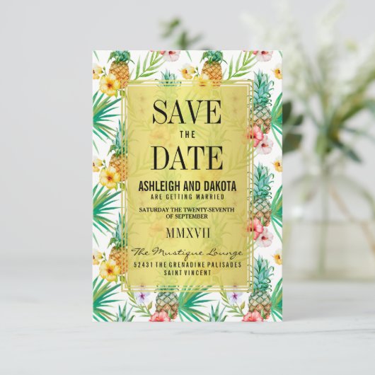 Save The Date Ananas Tropical & Hibiscus Enregistrer La Date (Debout devant)
