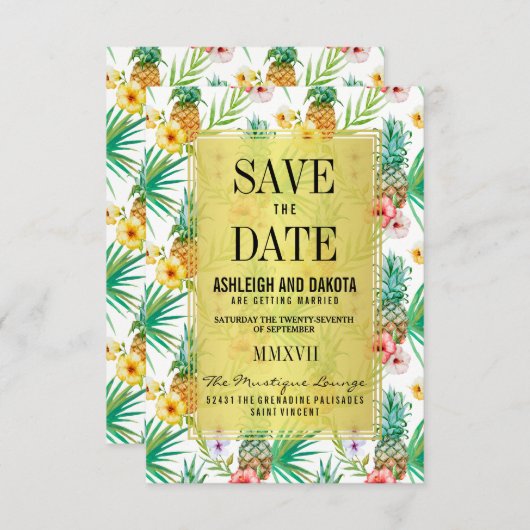 Save The Date Ananas Tropical & Hibiscus Enregistrer La Date (Devant / Derrière)