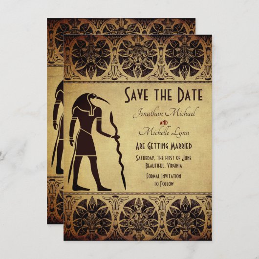 Save The Date Ancien Dieu égyptien Thoth Mariage d'or (Devant / Derrière)