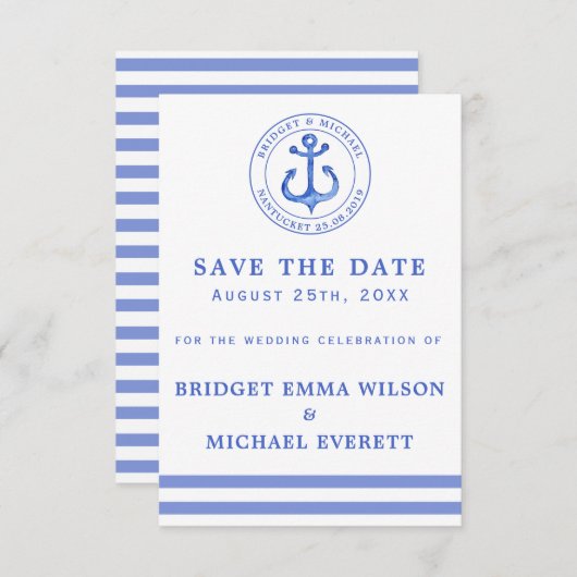 Save The Date Ancre bleue marine | Enregistrer le Mariage de dat (Devant / Derrière)