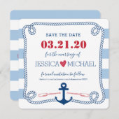 Save The Date Ancre d'amour nautique rayé Mariage Enregistrer la (Devant / Derrière)