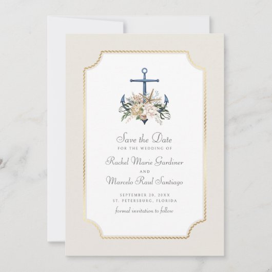Save The Date Ancre de plage Mariage nautique Enregistrer la dat (Devant)
