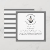 Save The Date Ancre Florale Blanc Gris Argent Mariage Nautique  (Devant / Derrière)