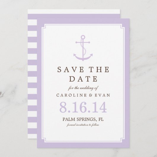 Save The Date Ancre Lavender Mariage Enregistrer la date (Devant / Derrière)