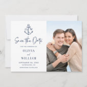 Save The Date Ancre marine Bleue Nautique Monogramme Mariage Pho (Devant)