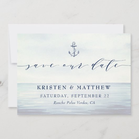 Save The Date Ancre nautique Aquarelle Océan scène (Devant)