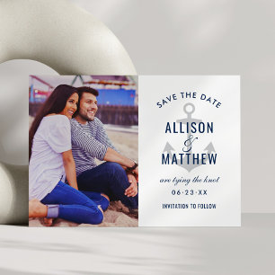 Save The Date Ancre Naútíque Grís Argent Photo Mariage