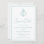 Save The Date Ancre nautique Monogramme Aqua Mariage bleu (Devant)