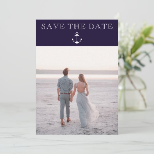 Save The Date Ancre Nautique Plage Mariage Photo Enregistrer La  (Debout devant)