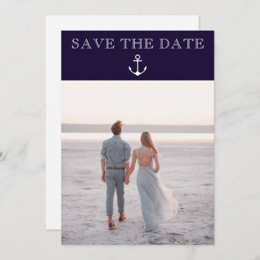 Save The Date Ancre Nautique Plage Mariage Photo Enregistrer La  (Devant / Derrière)