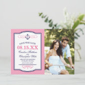 Save The Date Ancre nautique rose et Navy Photo Enregistrer la d (Debout devant)