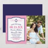 Save The Date Ancre nautique rose et Navy Photo Enregistrer la d (Devant / Derrière)