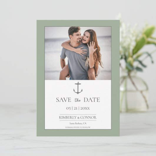 Save The Date Ancre nautique simple Enregistrer la date | Sage G (Debout devant)