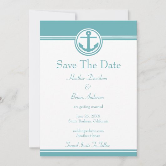 Save The Date Ancre Nautique turquoise Enregistrer La Date (Devant)