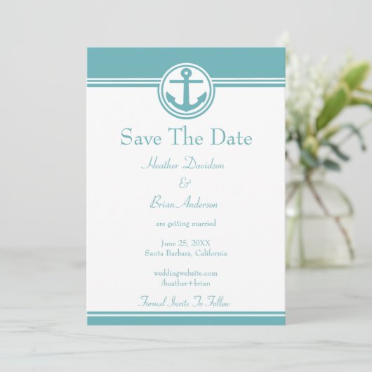 Save The Date Ancre Nautique turquoise Enregistrer La Date (Debout devant)