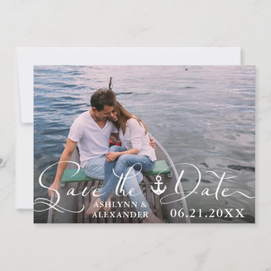 Save The Date Ancre nautique Typographie de script photo Marine  (Devant)