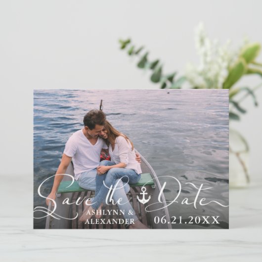Save The Date Ancre nautique Typographie de script photo Marine  (Debout devant)