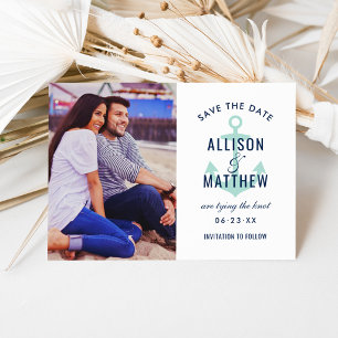 Save The Date Ancre Naútíque Vert Menthe Photo Mariage