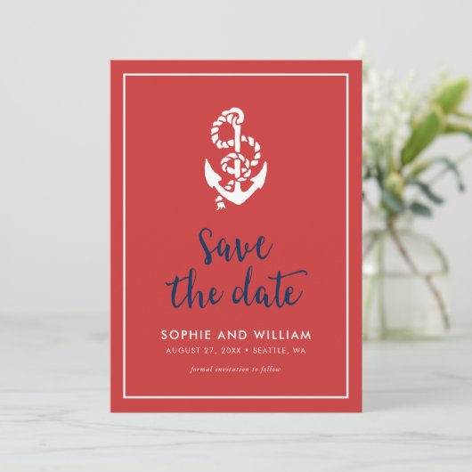 Save The Date Ancre Script rouge et bleu Enregistrer la date (Debout devant)