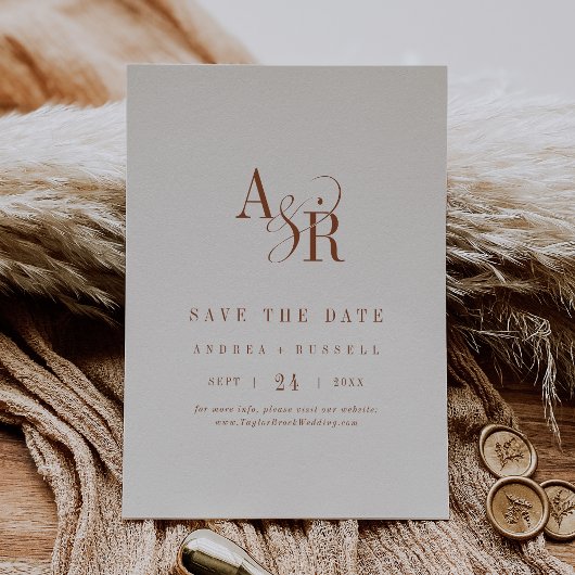 Save The Date ANDREA Monogram Simple Boho Cream Minimal Wedding