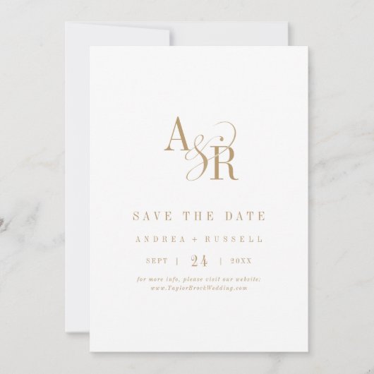 Save The Date ANDREA Monogramme Or simple Minimal Mariage offici (Devant)