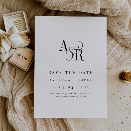 Save The Date ANDREA Monogramme Simple moderne blanc Mariage noi
