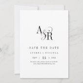 Save The Date ANDREA Monogramme Simple moderne blanc Mariage noi (Devant)