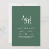 Save The Date ANDREA Monogramme Simple Vert Foncé Mariage Minima (Devant)