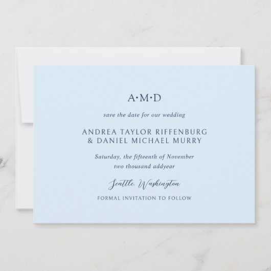 Save The Date Andrea Sky Blue Mariage élégant (Devant)
