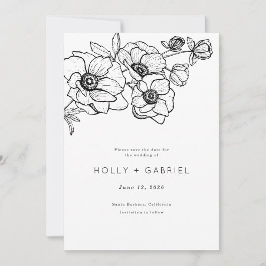 Save The Date Anemone Bouquet Mariage Enregistrer La Date (Devant)