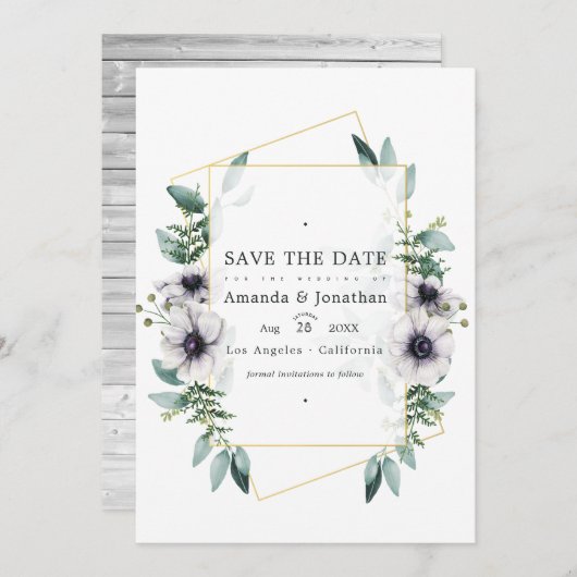 Save The Date Anémone géométrique à l'aquarelle pour mariage (Devant / Derrière)