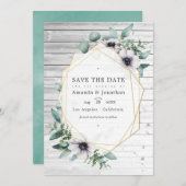 Save The Date Anémone géométrique eucalyptus rustique de mariage (Devant / Derrière)