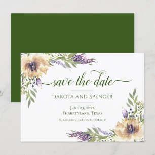 Save The Date Anemone Lavender Purple Cream Boho Vert Floral
