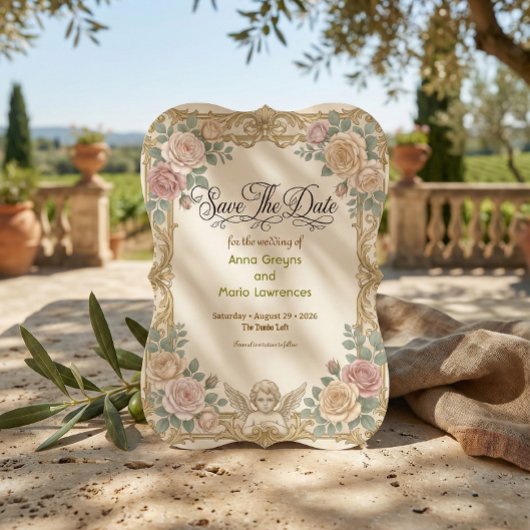 Save The Date Ange baroque rococo feuille d'or fausse